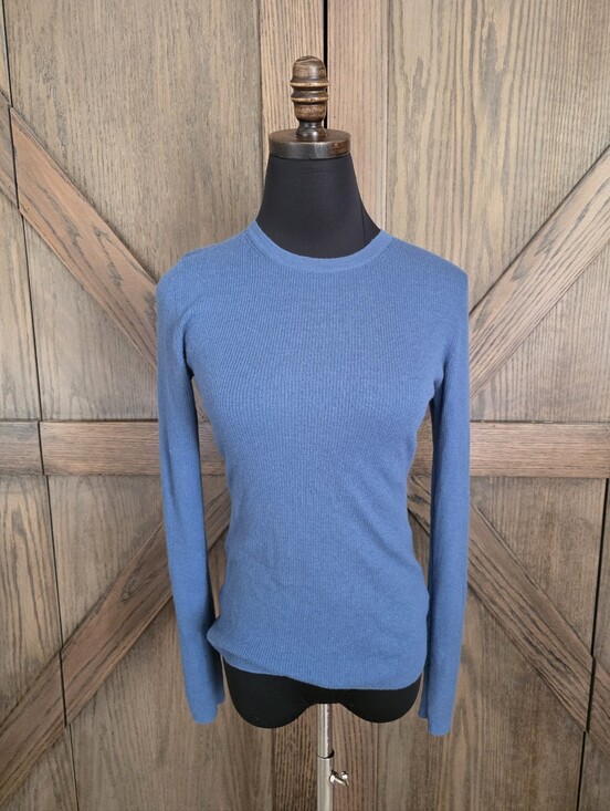Michael Kors Collection Sweaters - Michael Kors Collection Cashmere Blue Ribbed Crewneck Slim Sweater